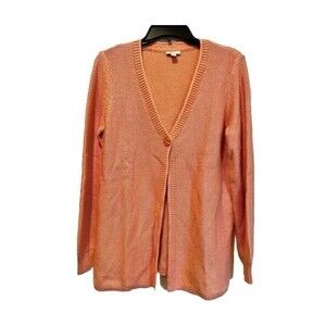 J.Jill Slub Knit One Button Peach Cardigan Small Sweater Office Casual Comfort